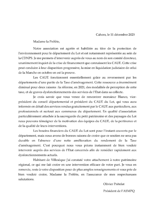 CAUE lettre prefete
