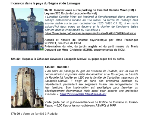 Sortie du samedi 11 avril 2026 à Leyme et à Rudelle